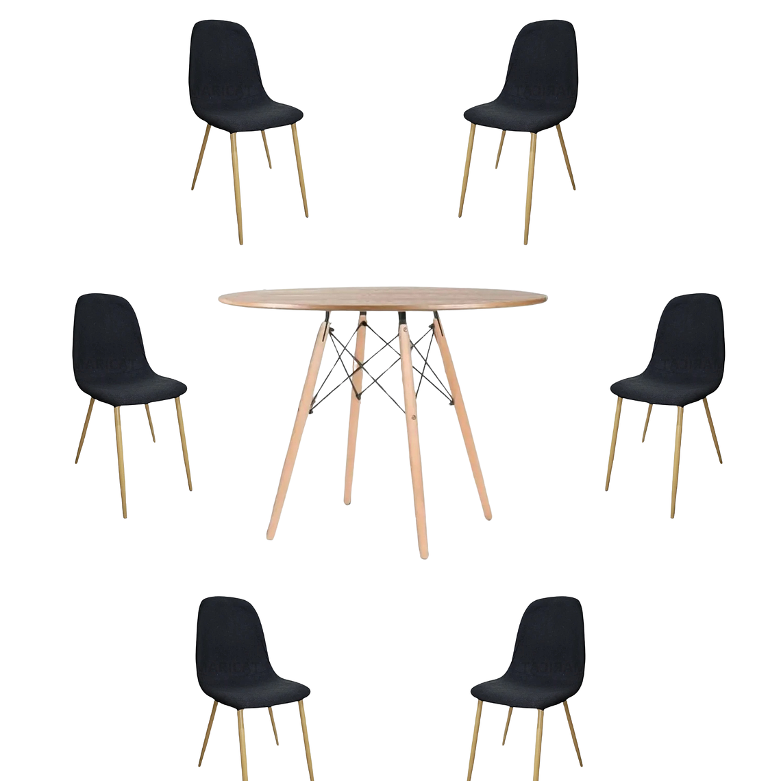 Comedor Mesa Redonda Melamina Eames Madera 120 cm + Sillas Scoop 4