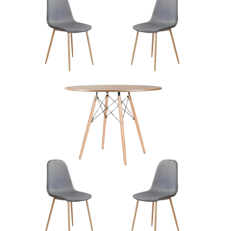 Comedor Mesa Redonda Melamina Eames Madera 120 cm + Sillas Scoop 5