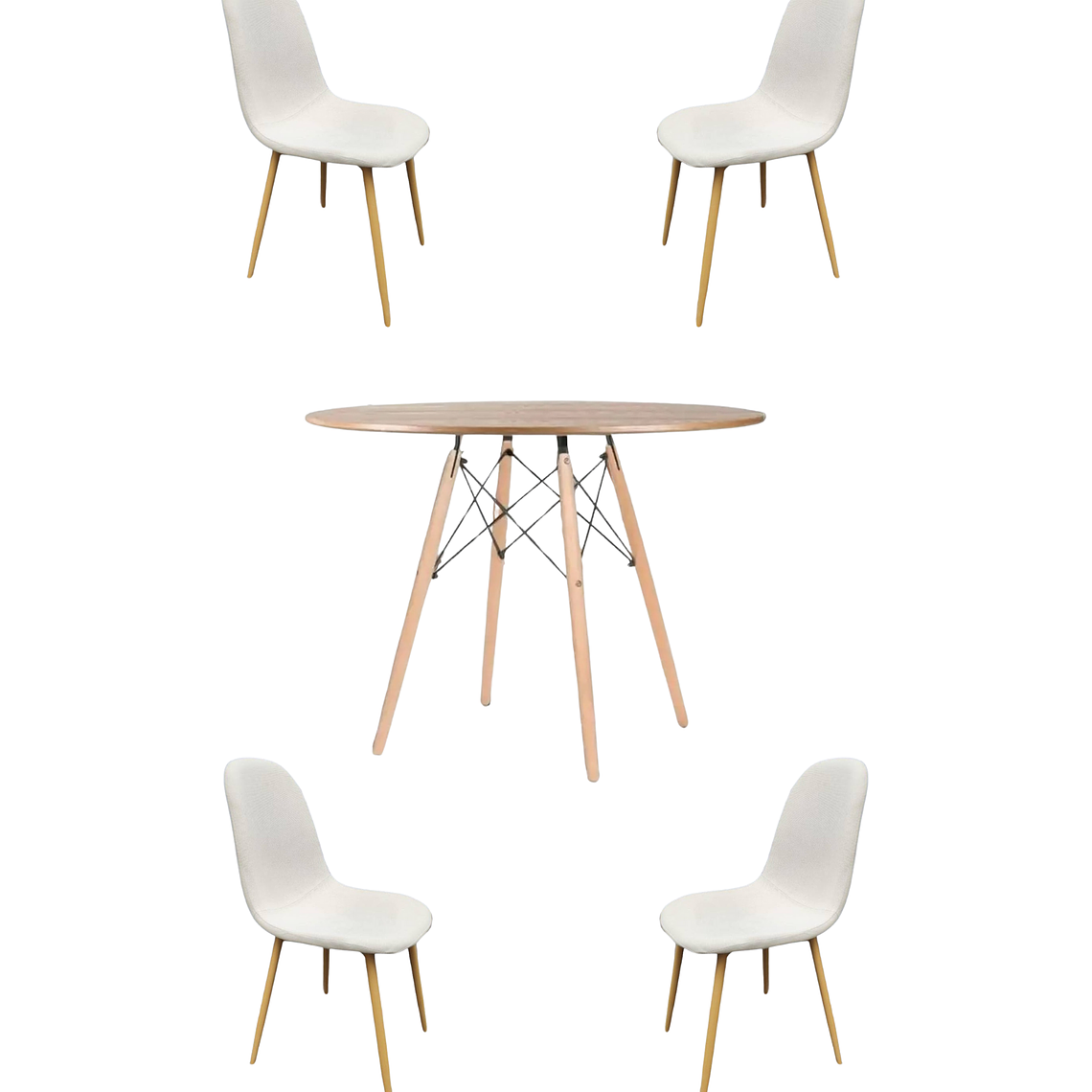 Comedor Mesa Redonda Melamina Eames Madera 120 cm + Sillas Scoop 6