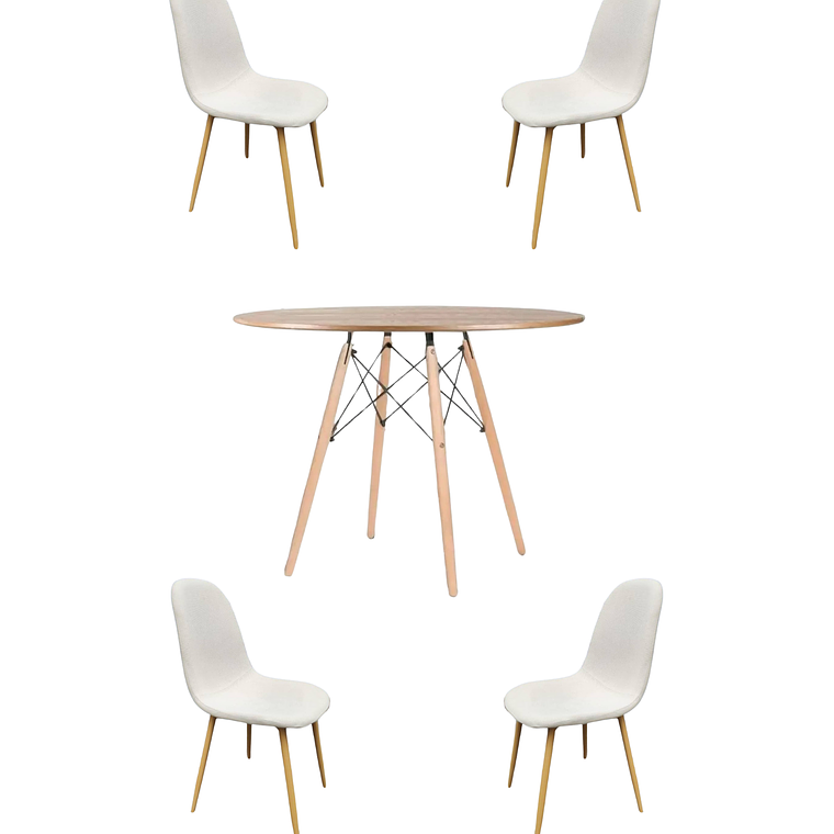 Comedor Mesa Redonda Melamina Eames Madera 120 cm + Sillas Scoop 6
