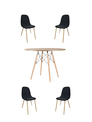 Comedor Mesa Redonda Melamina Eames Madera 120 cm + Sillas Scoop