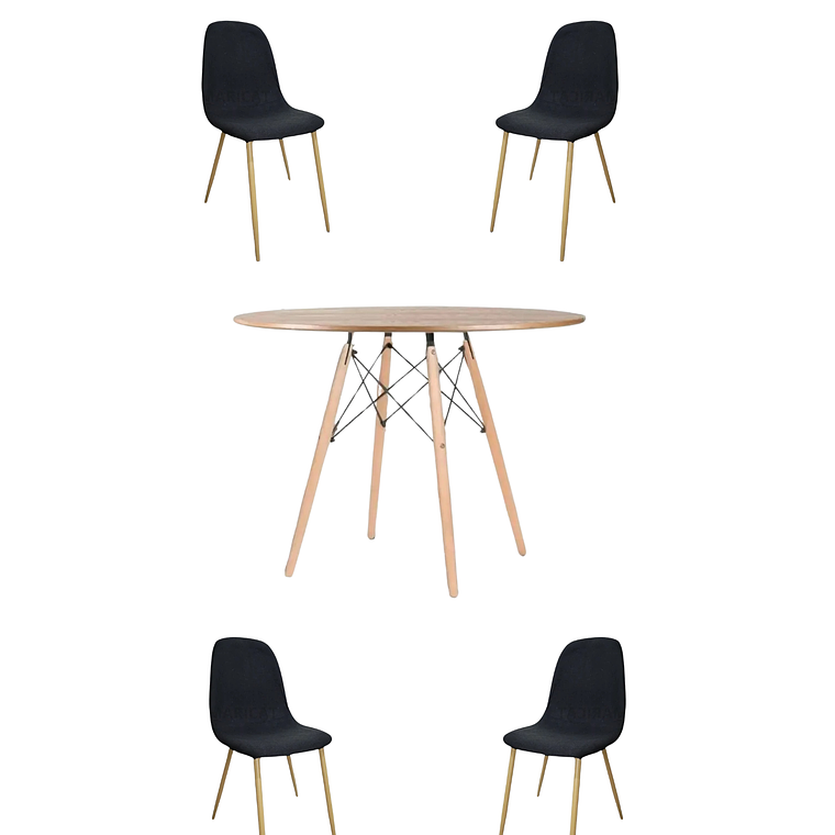 Comedor Mesa Redonda Melamina Eames Madera 120 cm + Sillas Scoop 1