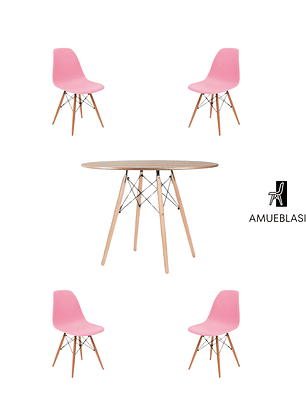 Comedor Mesa Redonda Melamina Eames Madera 120 cm + Sillas Eames