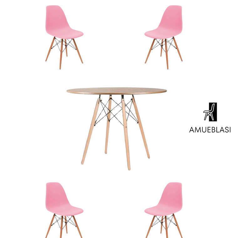 Comedor Mesa Redonda Melamina Eames Madera 120 cm + Sillas Eames 1