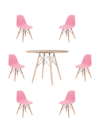 Comedor Mesa Redonda Melamina Eames Madera 120 cm + Sillas Eames