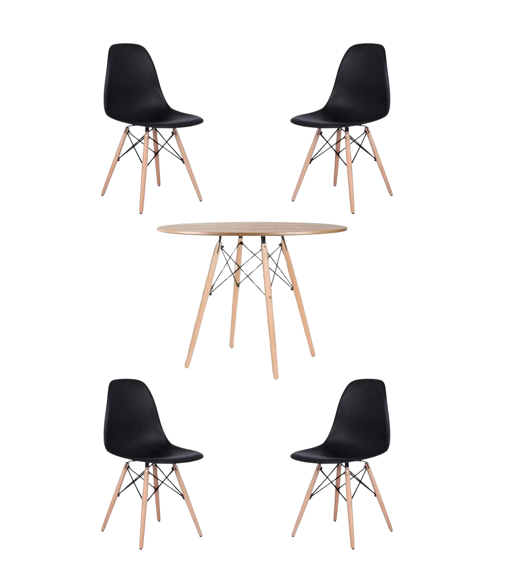 Comedor Mesa Redonda Melamina Eames Madera 120 cm + Sillas Eames