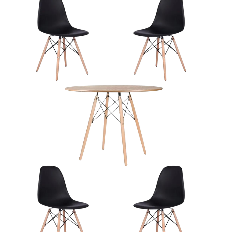 Comedor Mesa Redonda Melamina Eames Madera 120 cm + Sillas Eames 3