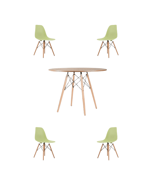 Comedor Mesa Redonda Melamina Eames Madera 120 cm + Sillas Eames - Verde eames