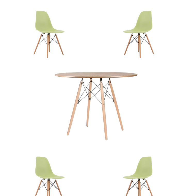 Comedor Mesa Redonda Melamina Eames Madera 120 cm + Sillas Eames 5