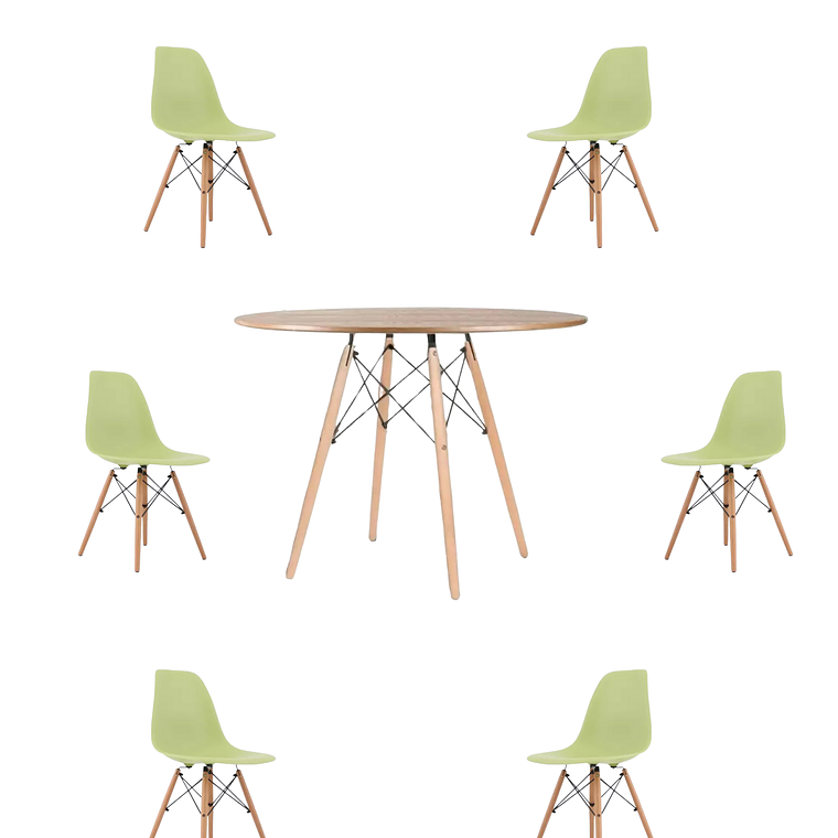 Comedor Mesa Redonda Melamina Eames Madera 120 cm + Sillas Eames 6