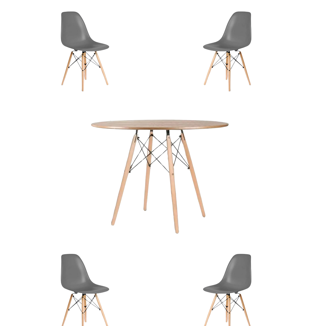 Comedor Mesa Redonda Melamina Eames Madera 120 cm + Sillas Eames 7