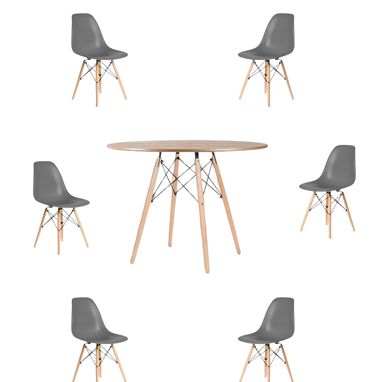 Comedor Mesa Redonda Melamina Eames Madera 120 cm + Sillas Eames 8