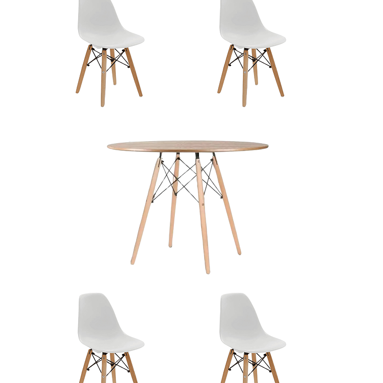 Comedor Mesa Redonda Melamina Eames Madera 120 cm + Sillas Eames 9