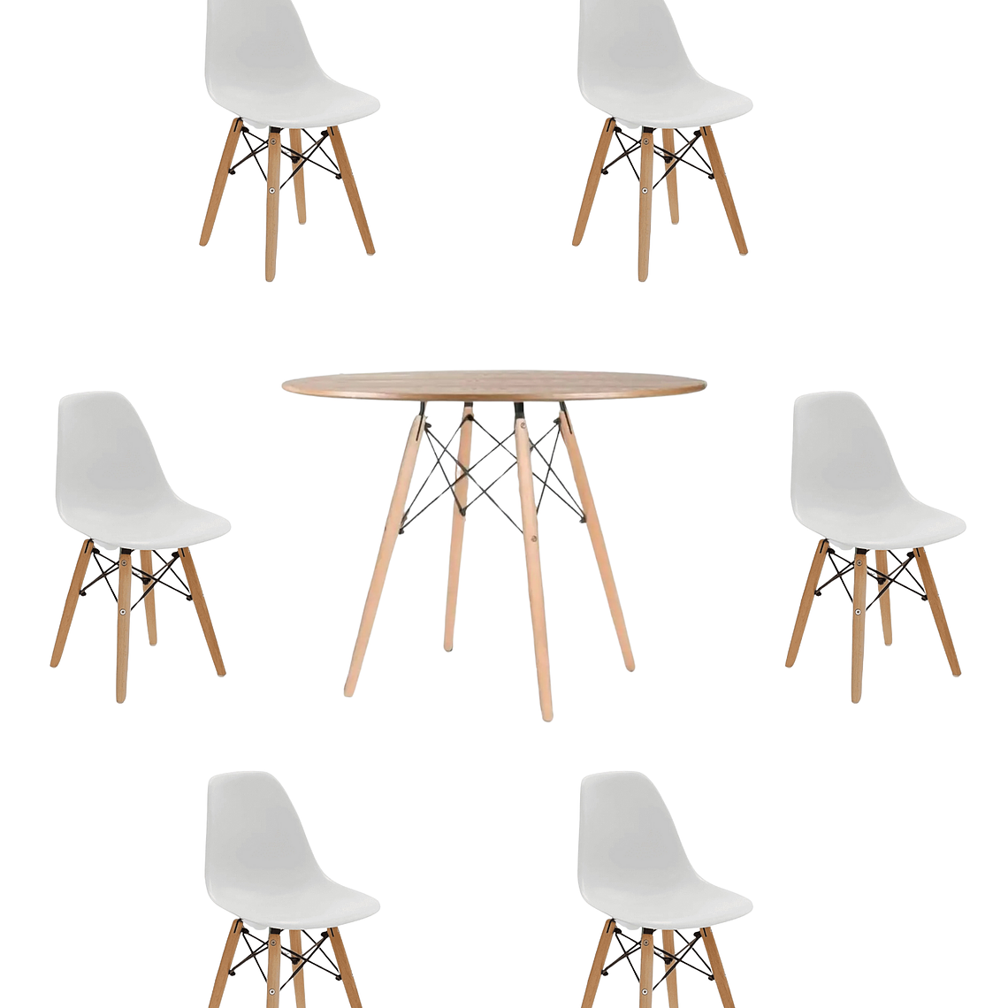 Comedor Mesa Redonda Melamina Eames Madera 120 cm + Sillas Eames 10
