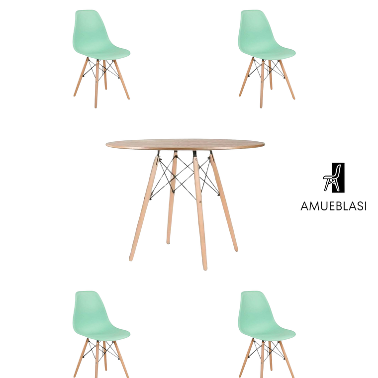 Comedor Mesa Redonda Melamina Eames Madera 120 cm + Sillas Eames 11