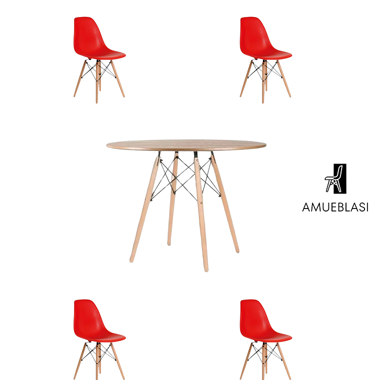 Comedor Mesa Redonda Melamina Eames Madera 120 cm + Sillas Eames 12