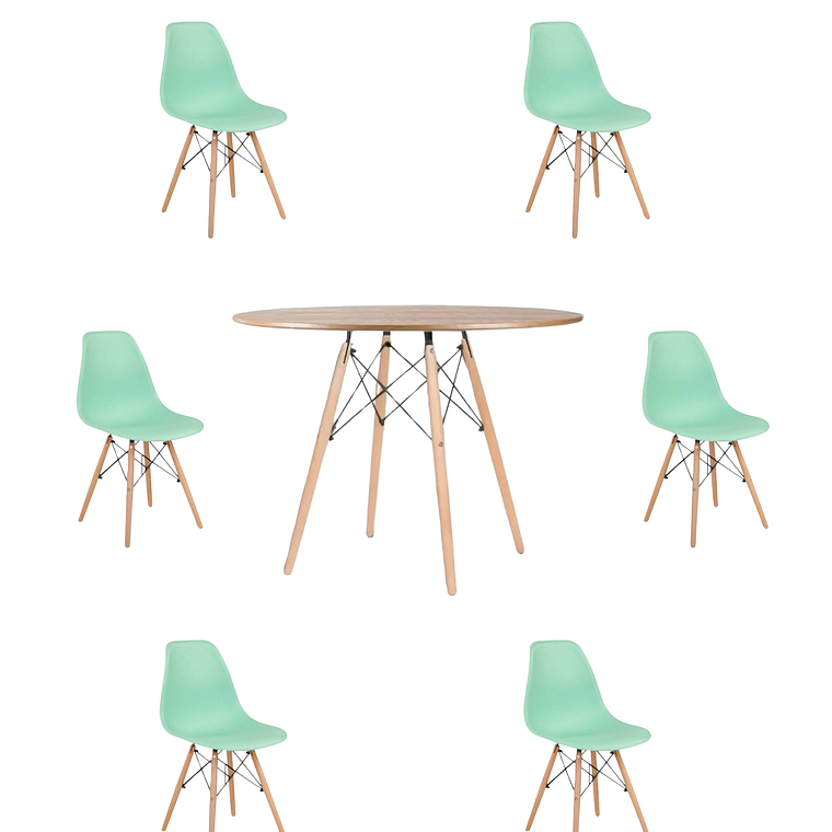 Comedor Mesa Redonda Melamina Eames Madera 120 cm + Sillas Eames 13
