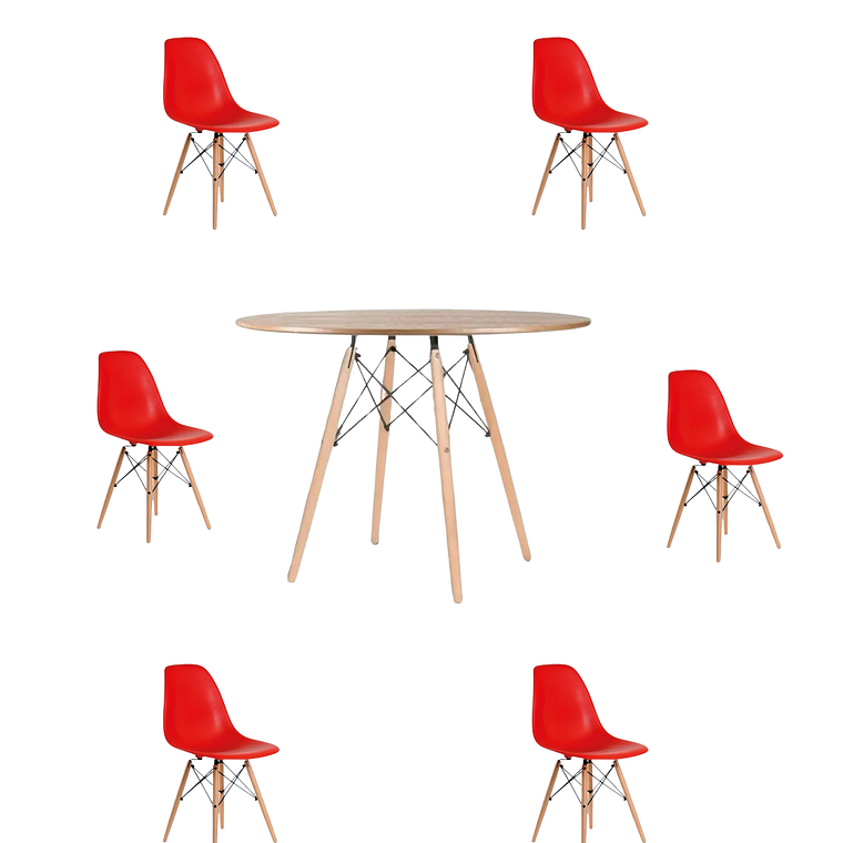 Comedor Mesa Redonda Melamina Eames Madera 120 cm + Sillas Eames 14