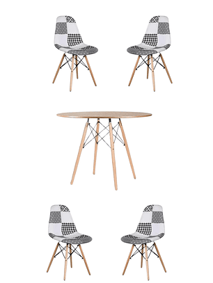 Comedor Mesa Redonda Melamina Eames Madera 120 cm + Sillas Patchwork