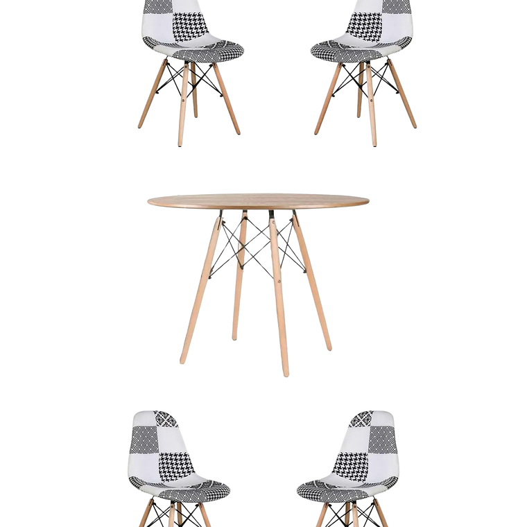 Comedor Mesa Redonda Melamina Eames Madera 120 cm + Sillas Patchwork 1