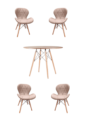 Comedor Mesa Redonda Melamina Eames Madera 120cm + Sillas Radar