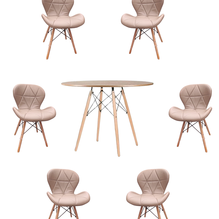 Comedor Mesa Redonda Melamina Eames Madera 120cm + Sillas Radar 3