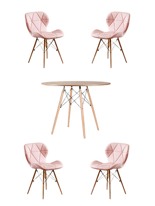 Comedor Mesa Redonda Melamina Eames Madera 120cm + Sillas Radar