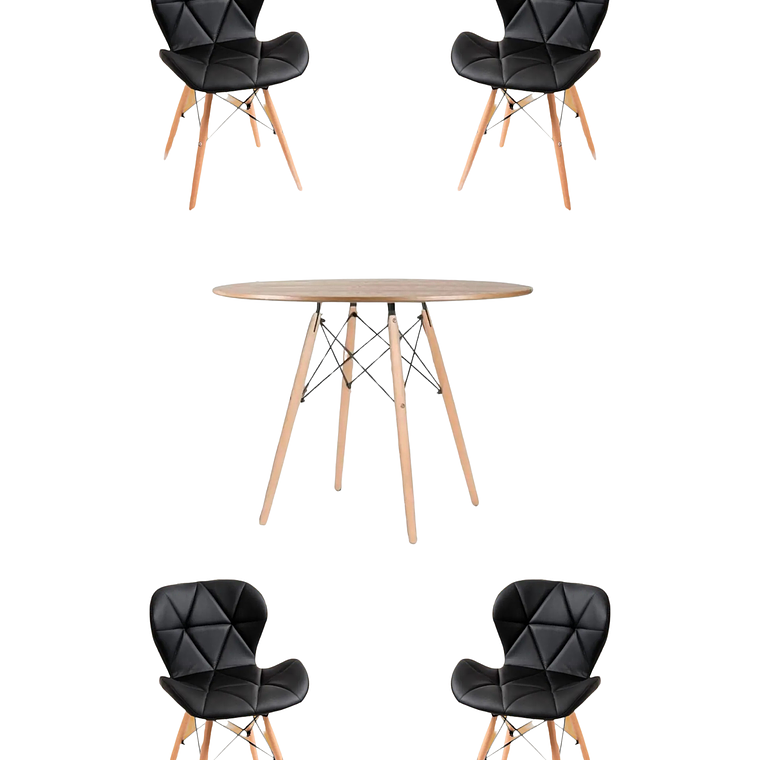 Comedor Mesa Redonda Melamina Eames Madera 120cm + Sillas Radar 5