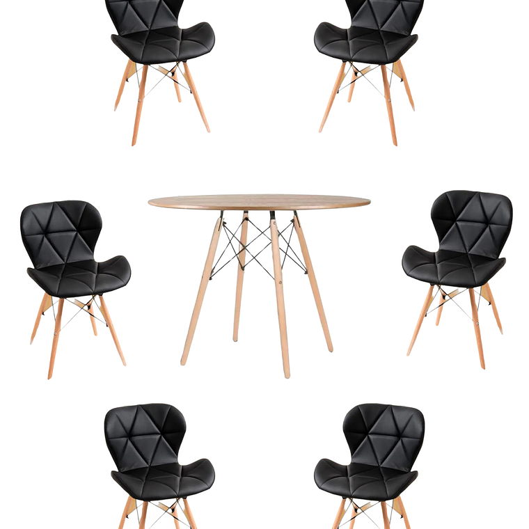 Comedor Mesa Redonda Melamina Eames Madera 120cm + Sillas Radar 6