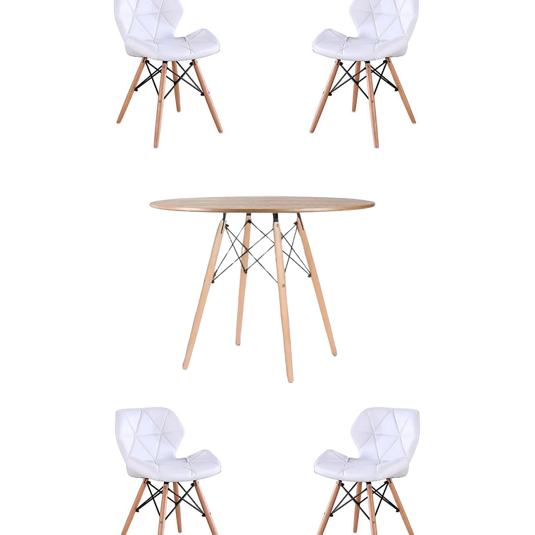 Comedor Mesa Redonda Melamina Eames Madera 120cm + Sillas Radar 9