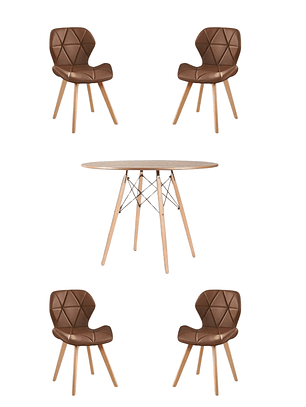 Comedor Mesa Redonda Melamina Eames Madera 120 cm + Sillas Radar Fiori