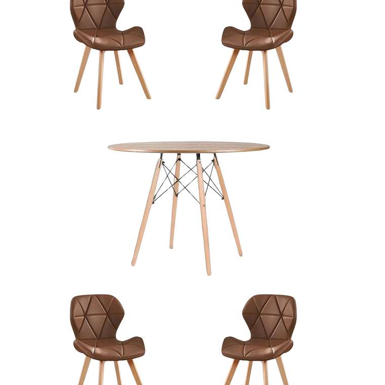 Comedor Mesa Redonda Melamina Eames Madera 120 cm + Sillas Radar Fiori 1