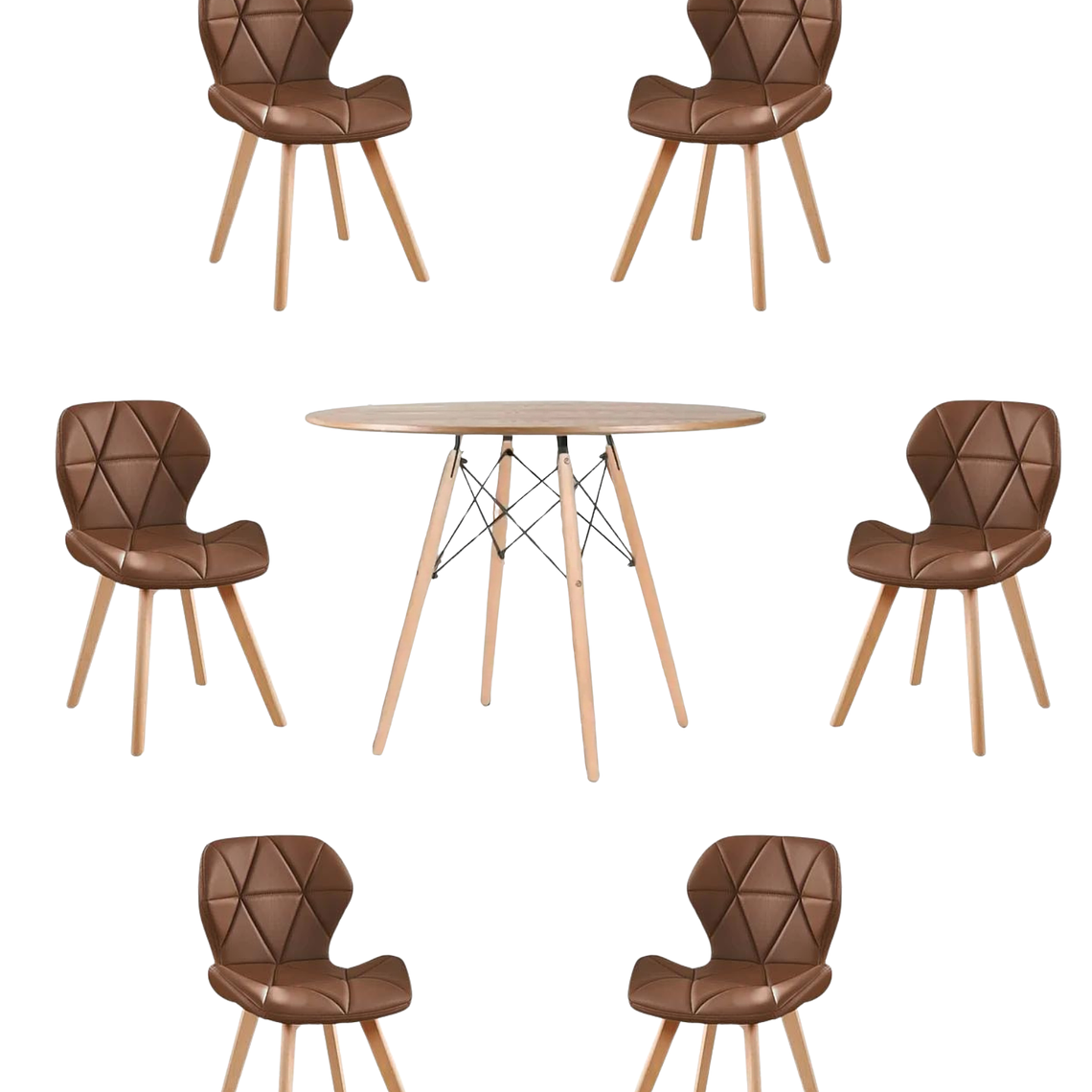 Comedor Mesa Redonda Melamina Eames Madera 120 cm + Sillas Radar Fiori 2