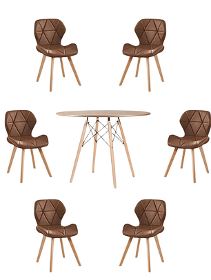 Comedor Mesa Redonda Melamina Eames Madera 120 cm + Sillas Radar Fiori