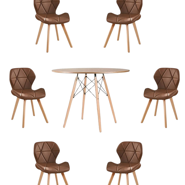 Comedor Mesa Redonda Melamina Eames Madera 120 cm + Sillas Radar Fiori 2