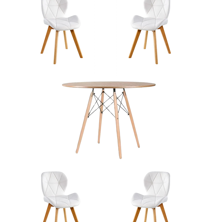 Comedor Mesa Redonda Melamina Eames Madera 120 cm + Sillas Radar Fiori 3