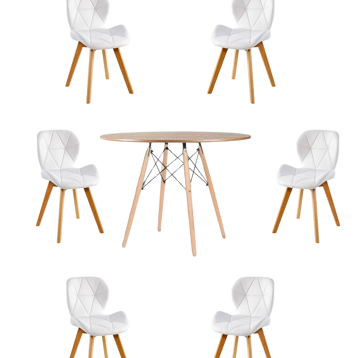 Comedor Mesa Redonda Melamina Eames Madera 120 cm + Sillas Radar Fiori 4