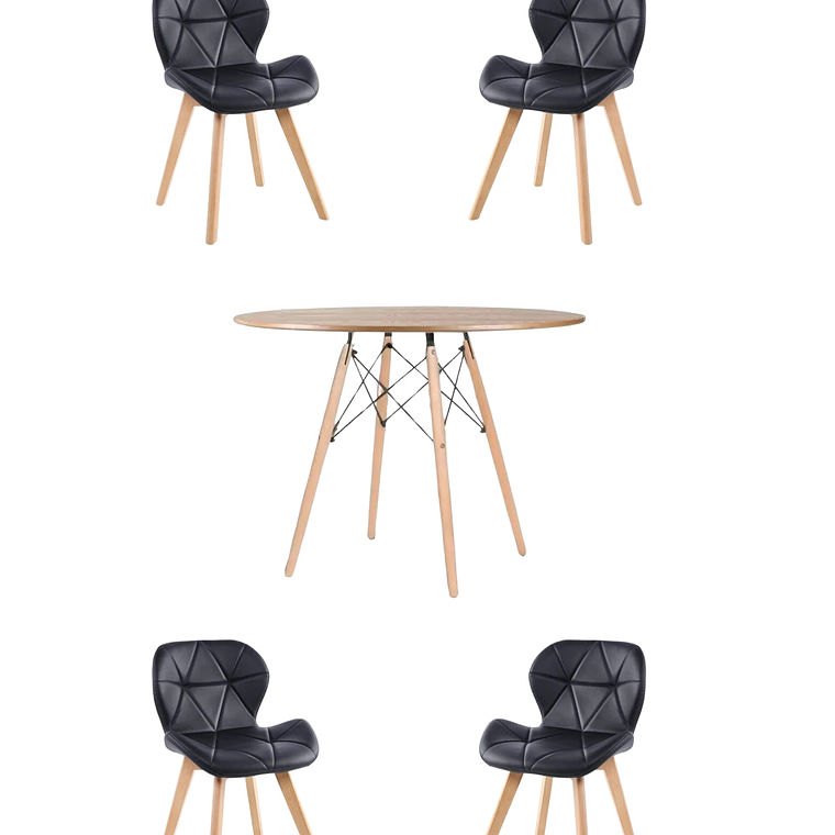 Comedor Mesa Redonda Melamina Eames Madera 120 cm + Sillas Radar Fiori 5