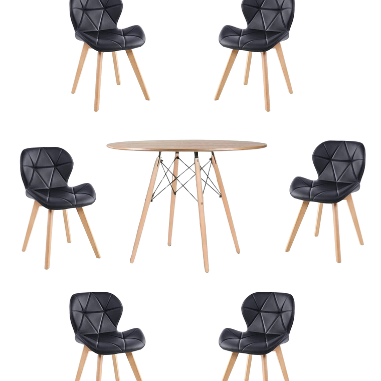 Comedor Mesa Redonda Melamina Eames Madera 120 cm + Sillas Radar Fiori 6