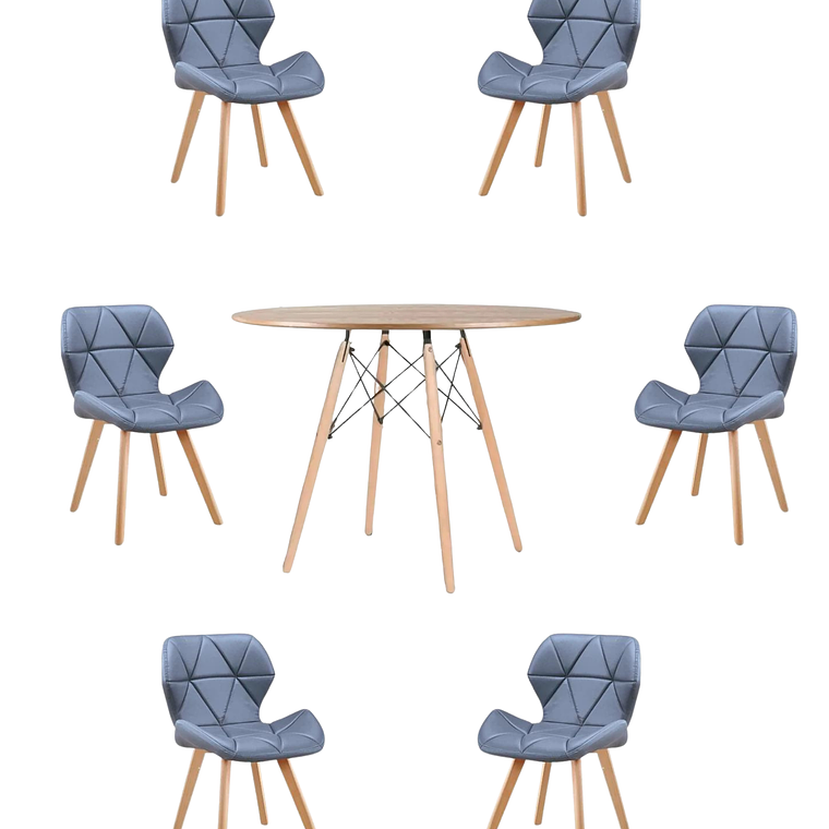 Comedor Mesa Redonda Melamina Eames Madera 120 cm + Sillas Radar Fiori 8