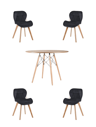 Comedor Mesa Redondas Melamina Eames Madera 120 cm + Sillas Radar Velvet
