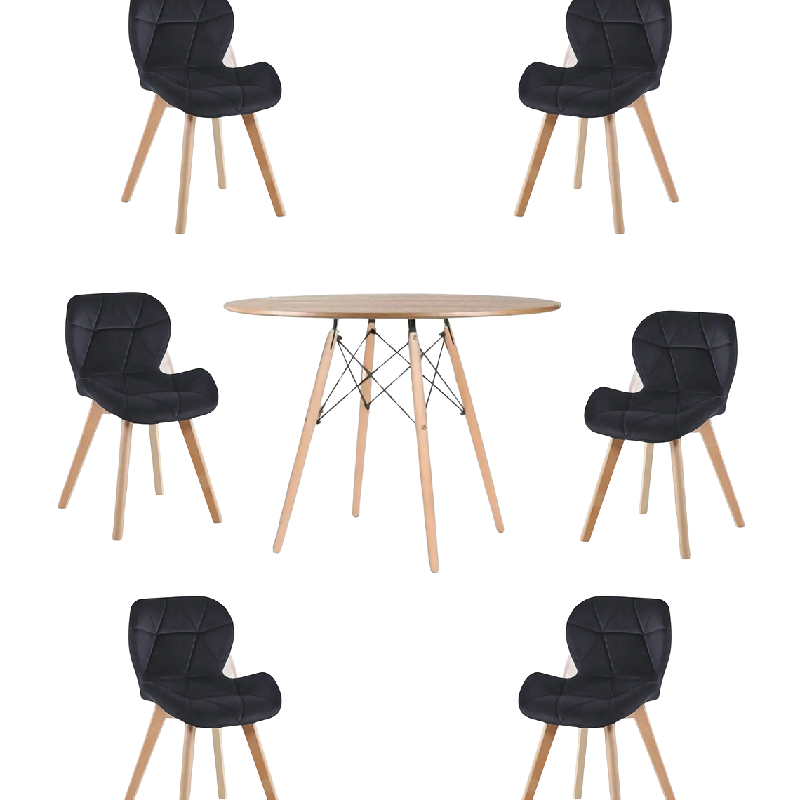 Comedor Mesa Redondas Melamina Eames Madera 120 cm + Sillas Radar Velvet 2