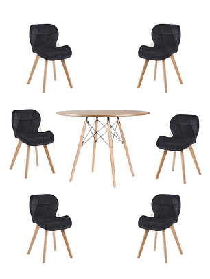 Comedor Mesa Redondas Melamina Eames Madera 120 cm + Sillas Radar Velvet
