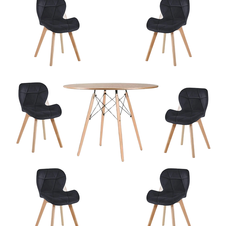 Comedor Mesa Redondas Melamina Eames Madera 120 cm + Sillas Radar Velvet 2