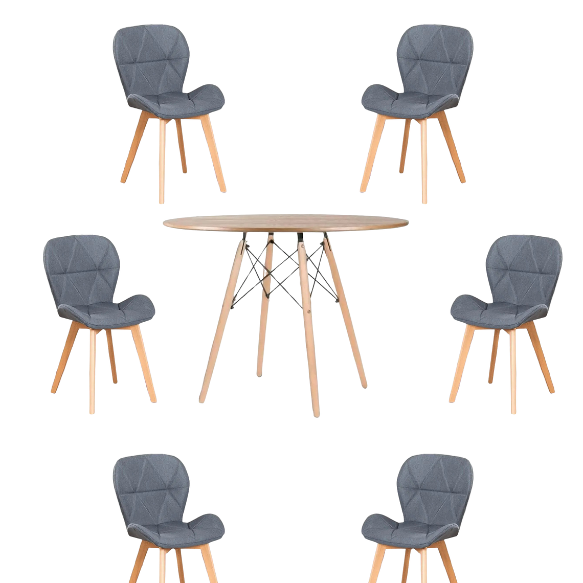 Comedor Mesa Redondas Melamina Eames Madera 120 cm + Sillas Radar Velvet 3