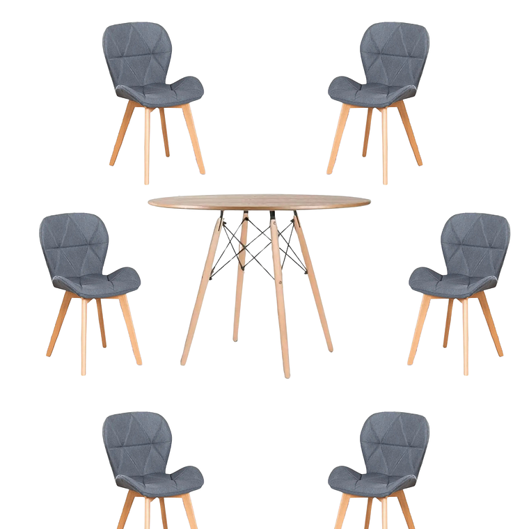 Comedor Mesa Redondas Melamina Eames Madera 120 cm + Sillas Radar Velvet 3