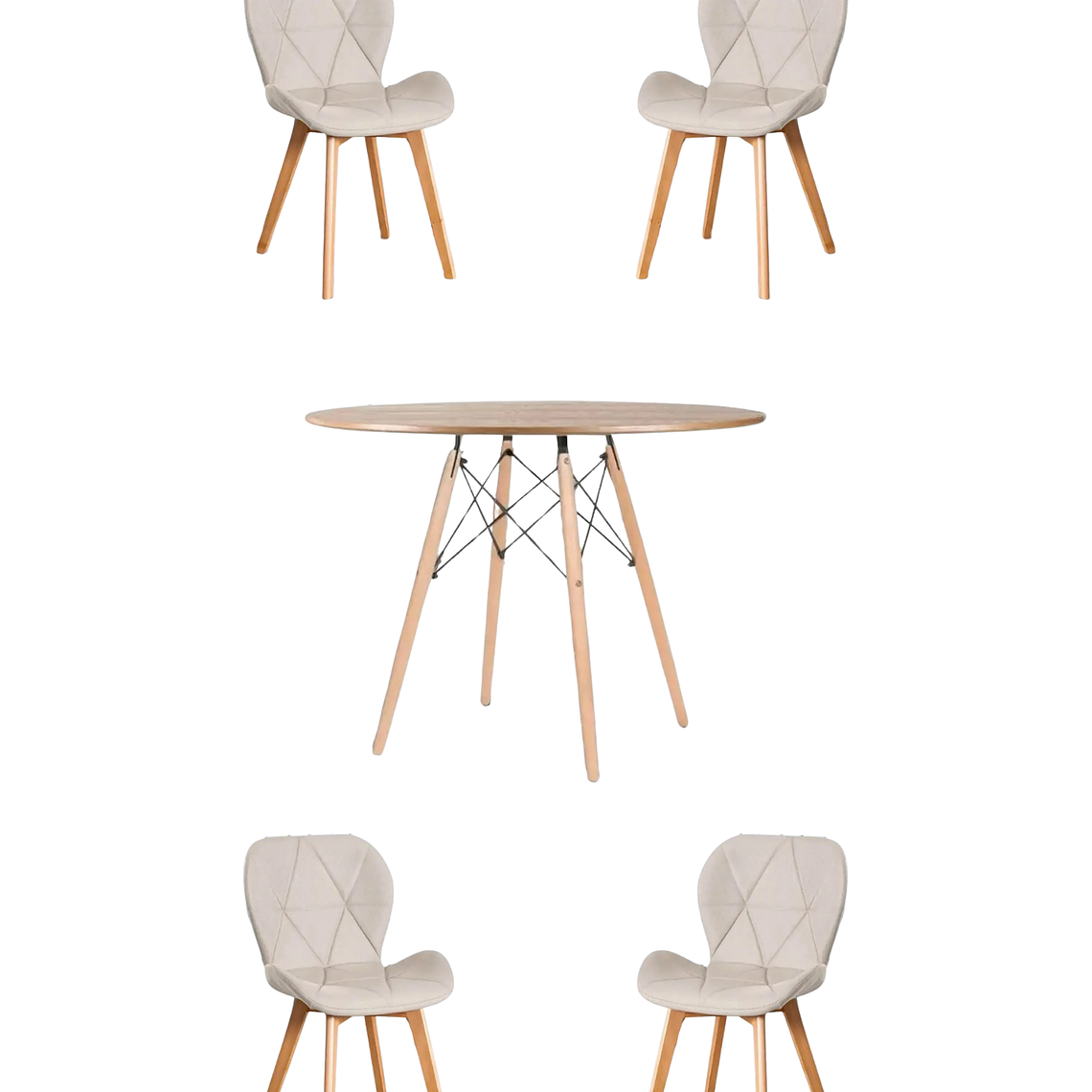 Comedor Mesa Redondas Melamina Eames Madera 120 cm + Sillas Radar Velvet 4