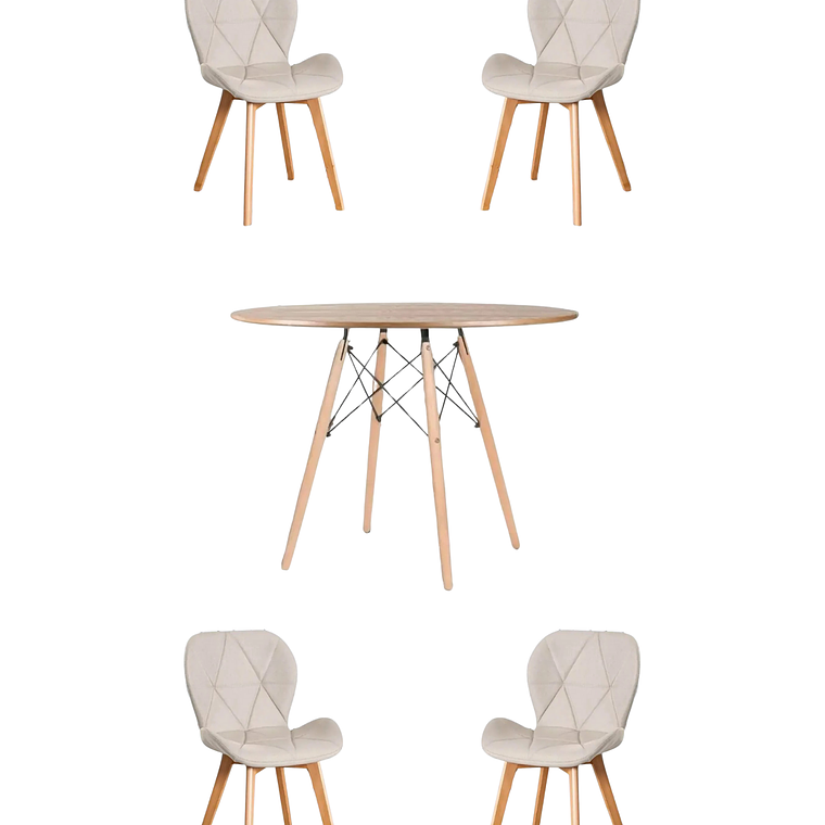 Comedor Mesa Redondas Melamina Eames Madera 120 cm + Sillas Radar Velvet 4