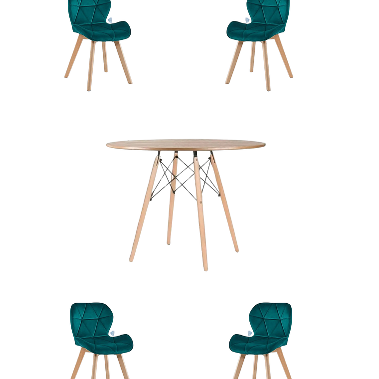 Comedor Mesa Redondas Melamina Eames Madera 120 cm + Sillas Radar Velvet 6