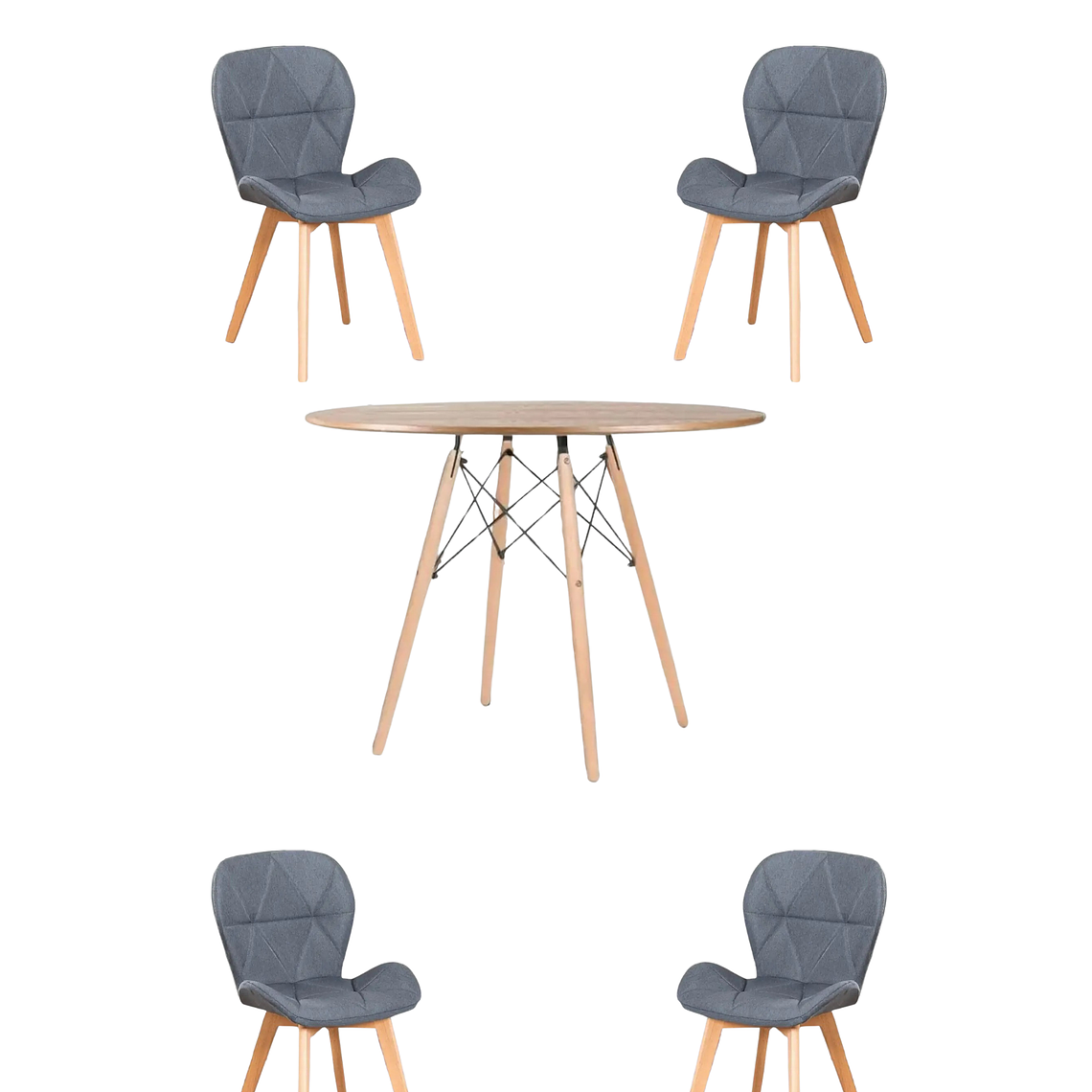 Comedor Mesa Redondas Melamina Eames Madera 120 cm + Sillas Radar Velvet 8